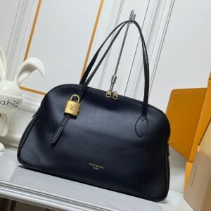 Lock Detail Leather Boston Bag