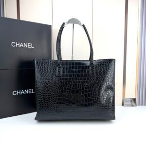 Crocodile-Embossed Leather Tote Bag