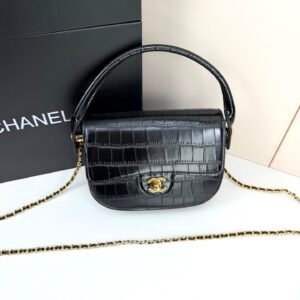 Crocodile-Embossed Leather Top Handle Shoulder Bag